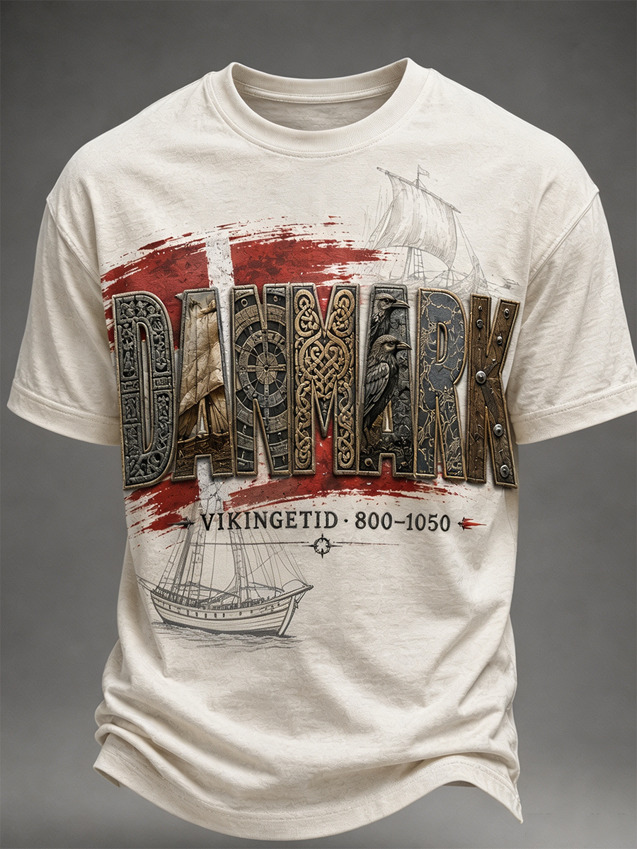 Mænds danske vikinger T-shirt med korte ærmer