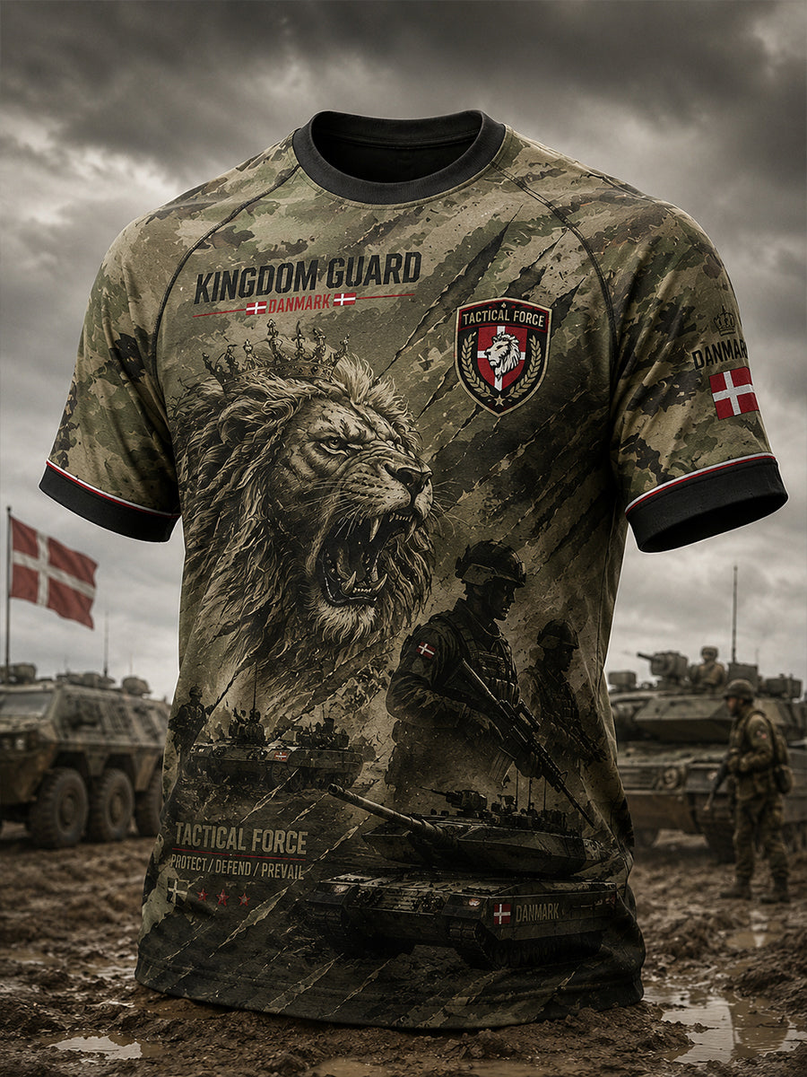 Mænds raglan-T-shirt med korte ærmer og vintagemilitærprint