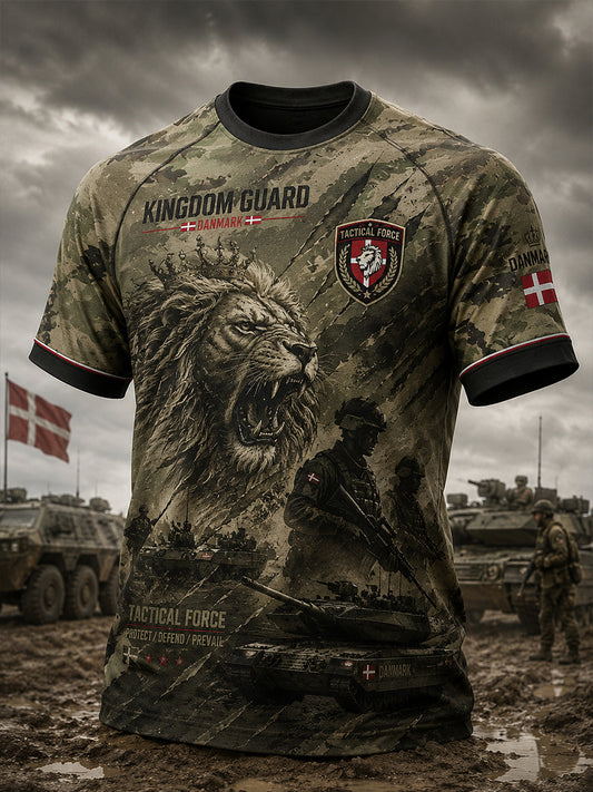 Mænds raglan-T-shirt med korte ærmer og vintagemilitærprint