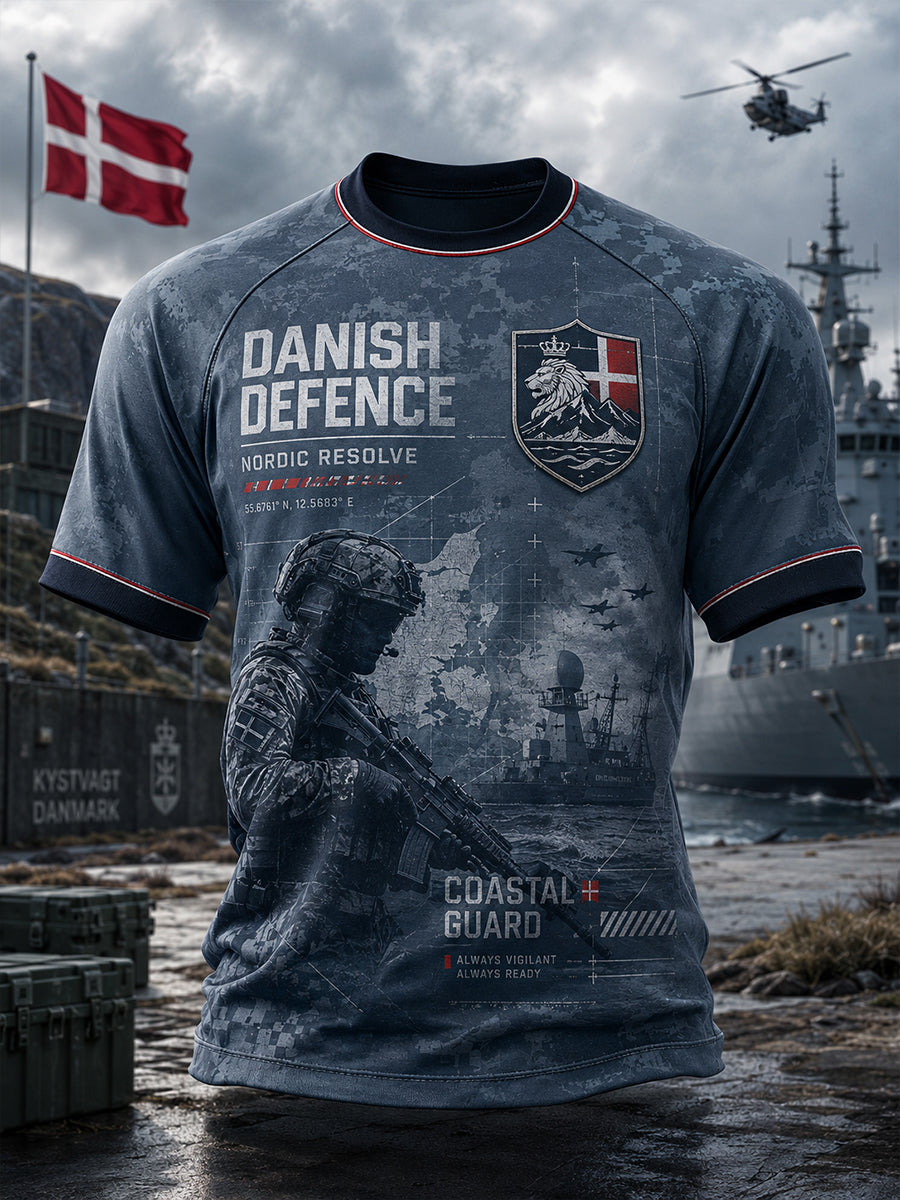 Mænds raglan-T-shirt med korte ærmer og vintagemilitærprint