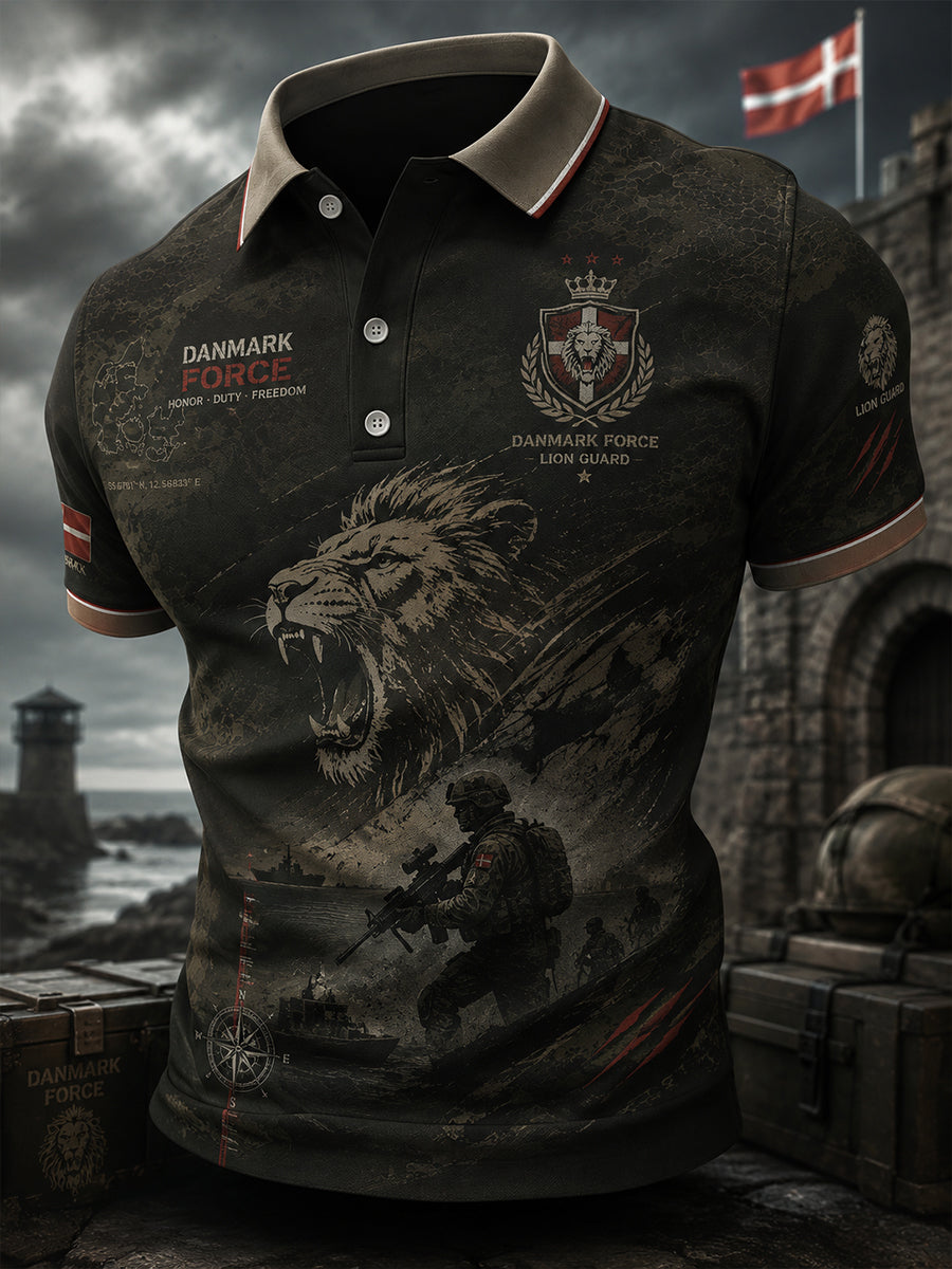 Mænds kortærme Polo skjorte med Vintage Militær-stil Print