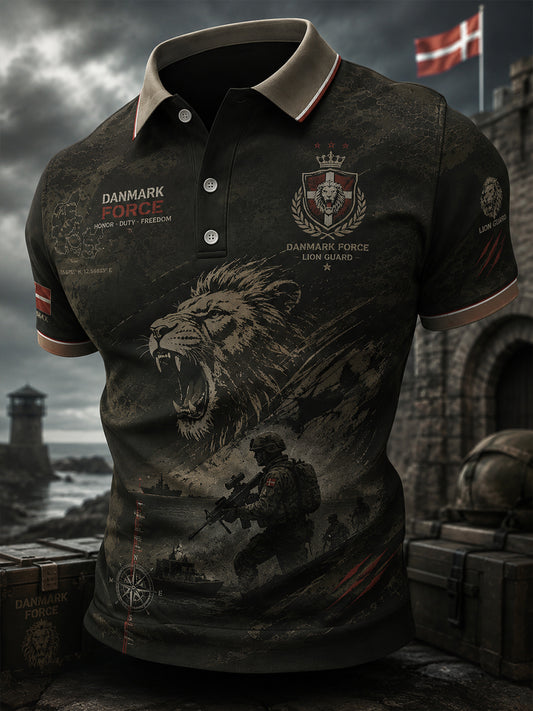 Mænds kortærme Polo skjorte med Vintage Militær-stil Print