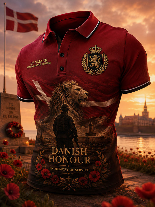 Polo-skjorte til mænd med korte ærmer og en nostalgisk hyldestprint til veteraner
