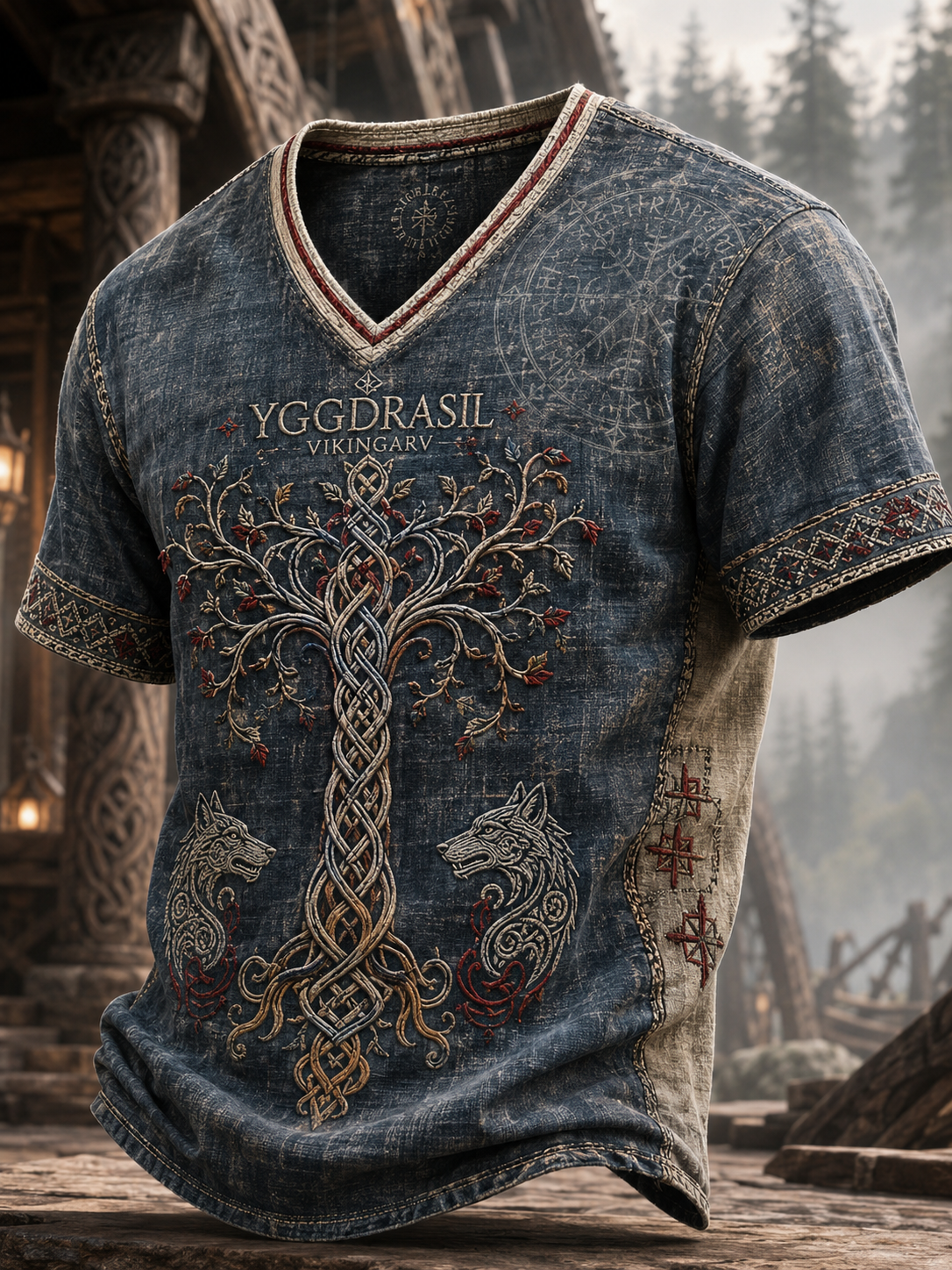 Mænds danske vikinger V-udskæring T-shirt