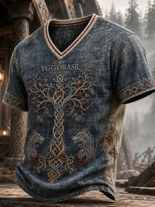 Mænds danske vikinger V-udskæring T-shirt