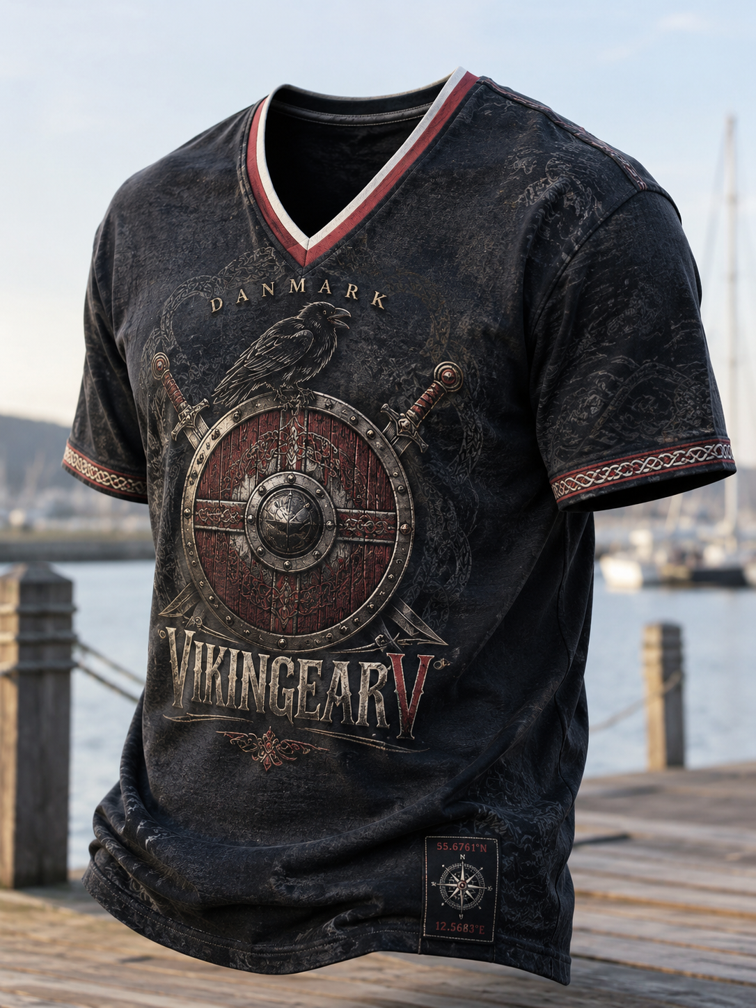 Mænds danske vikinger V-udskæring T-shirt
