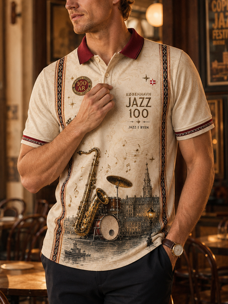 Dansk jazzskjorte med korte ærmer til mænd