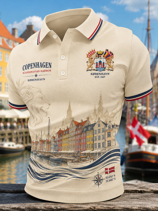Mænds poloshirt med korte ærmer og urban, hylende grafisk print