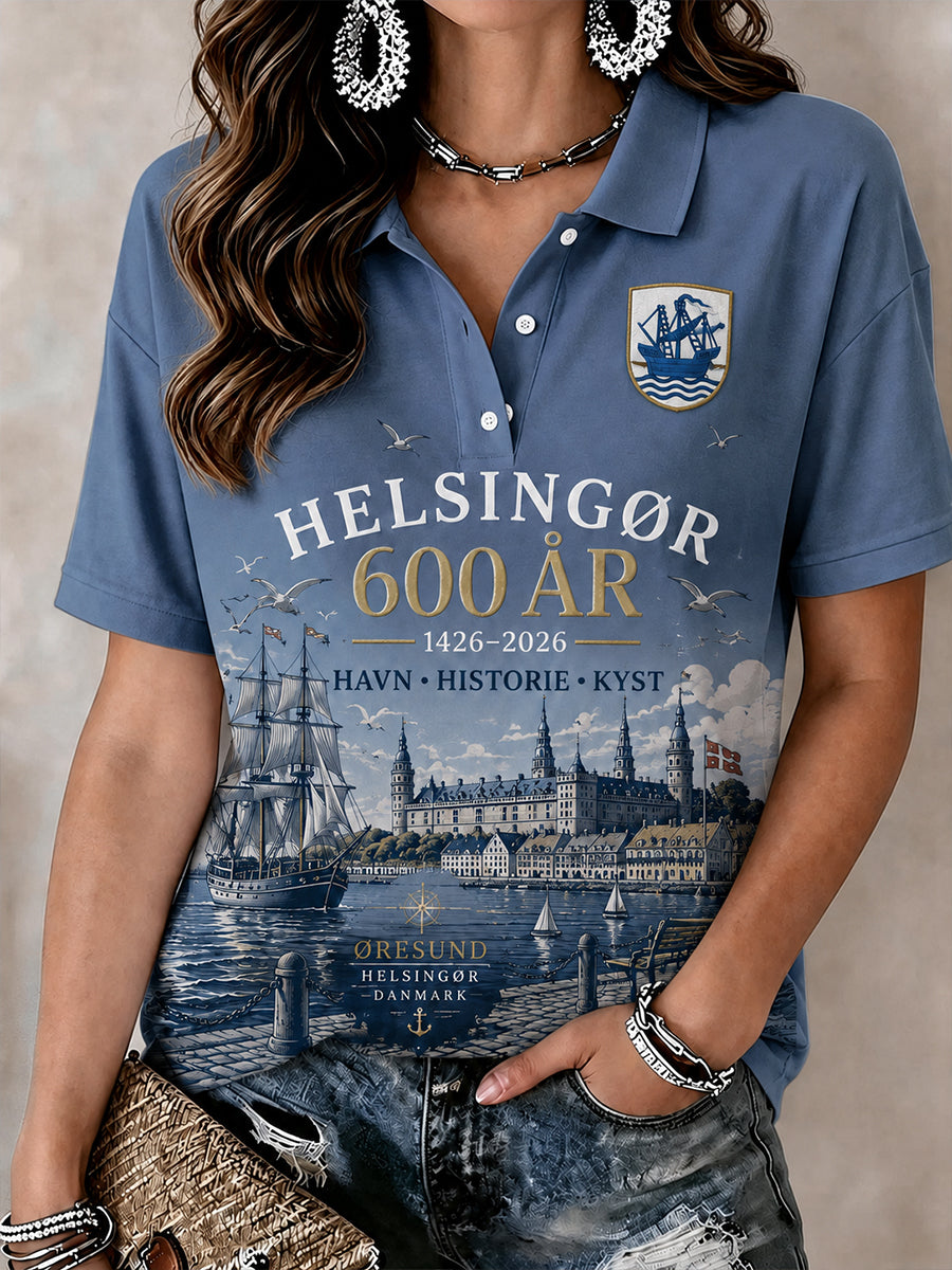 Dames City 600-års jubilæums grafisk poloshirt med kort ærme