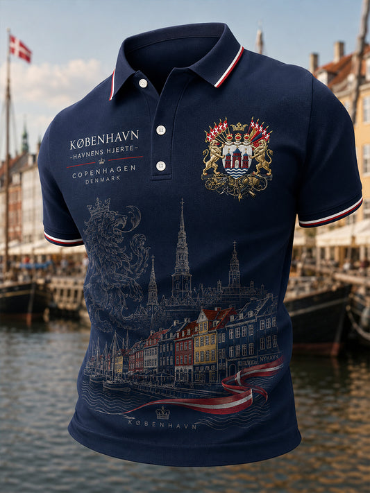 Mænds poloshirt med korte ærmer og urban, hylende grafisk print