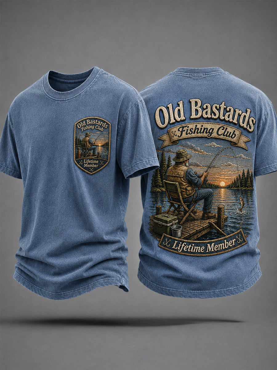 Mænds sjove gamle skiderikker fiskerklub livstidsmedlemsprint afslappet t-shirt