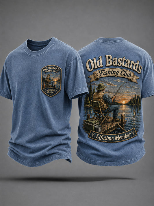 Mænds sjove gamle skiderikker fiskerklub livstidsmedlemsprint afslappet t-shirt