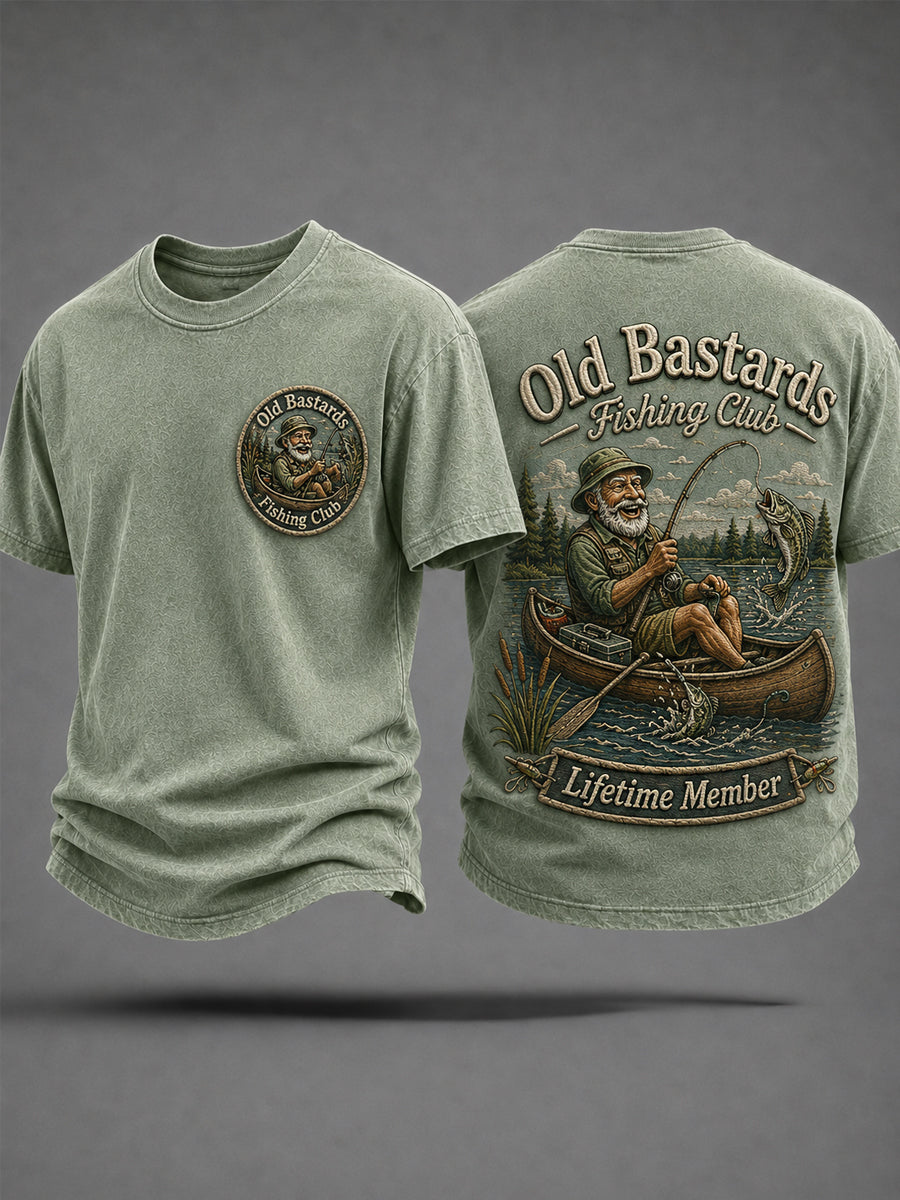 Mænds sjove gamle Bastards Fiskeriklub Livstid Medlem Print Casual Tee