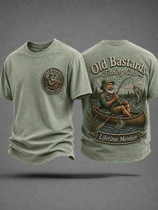 Mænds sjove gamle Bastards Fiskeriklub Livstid Medlem Print Casual Tee