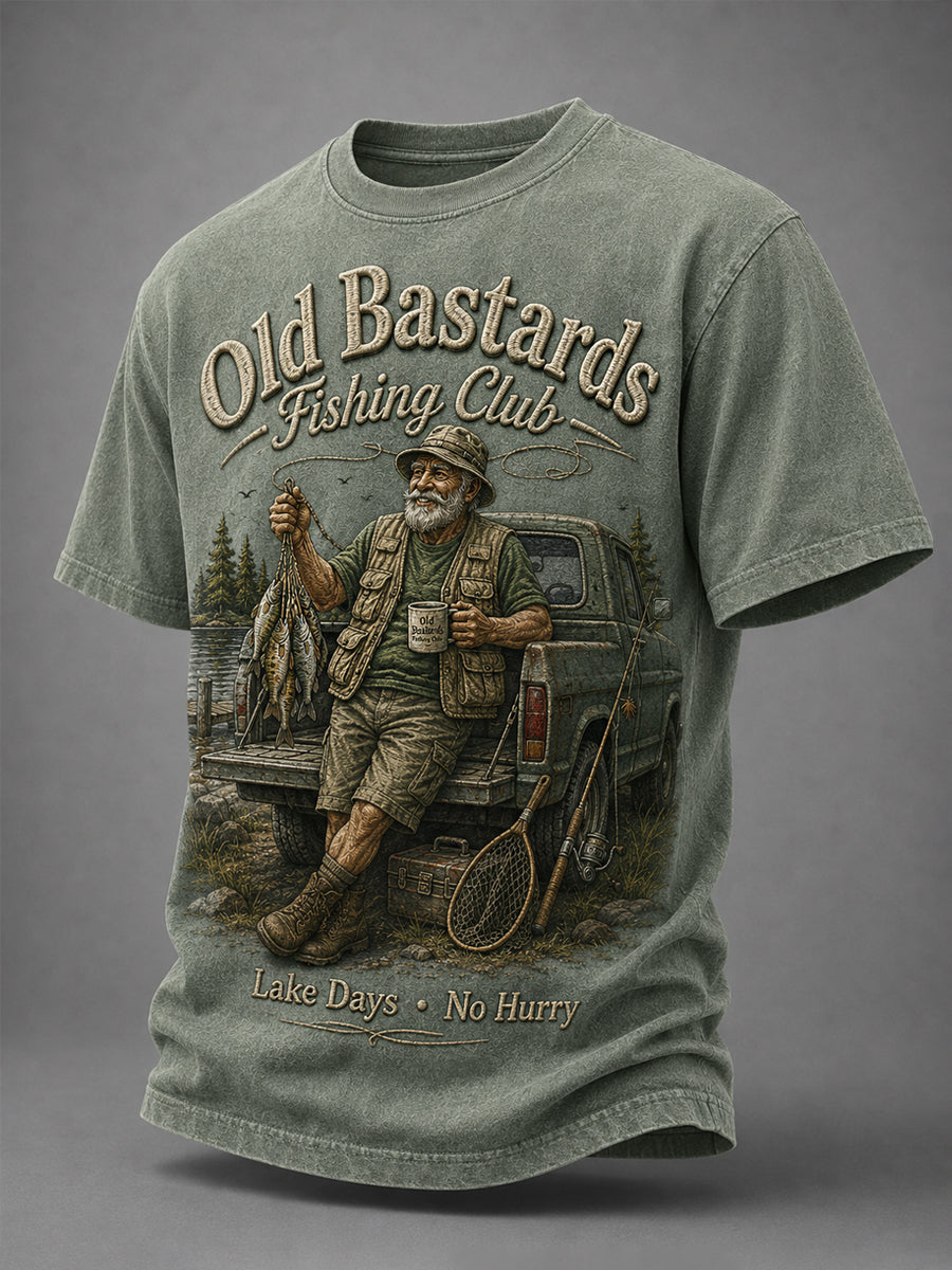 Mænds sjove gamle skiderikker fiskerklub livstidsmedlemsprint afslappet t-shirt