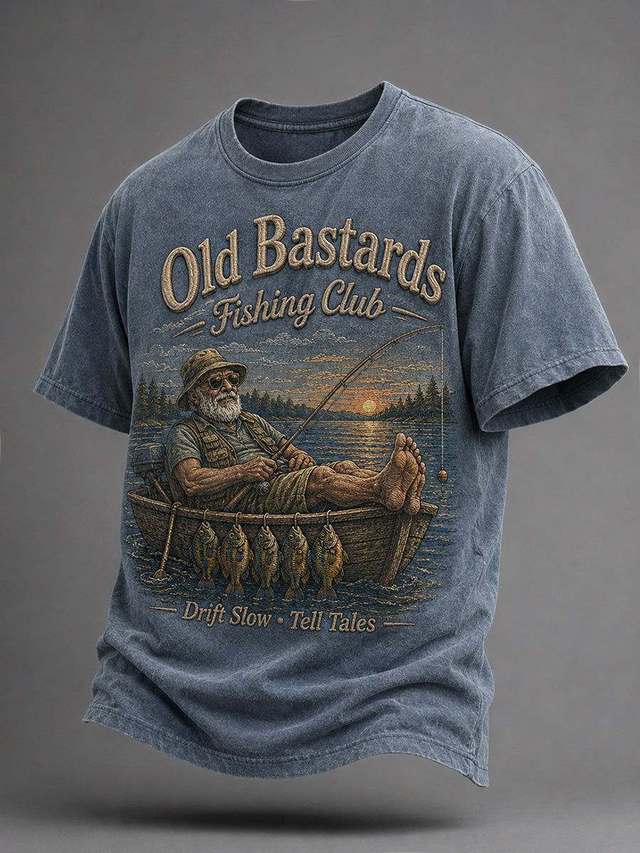 Mænds sjove gamle skiderikker fiskerklub livstidsmedlemsprint afslappet t-shirt