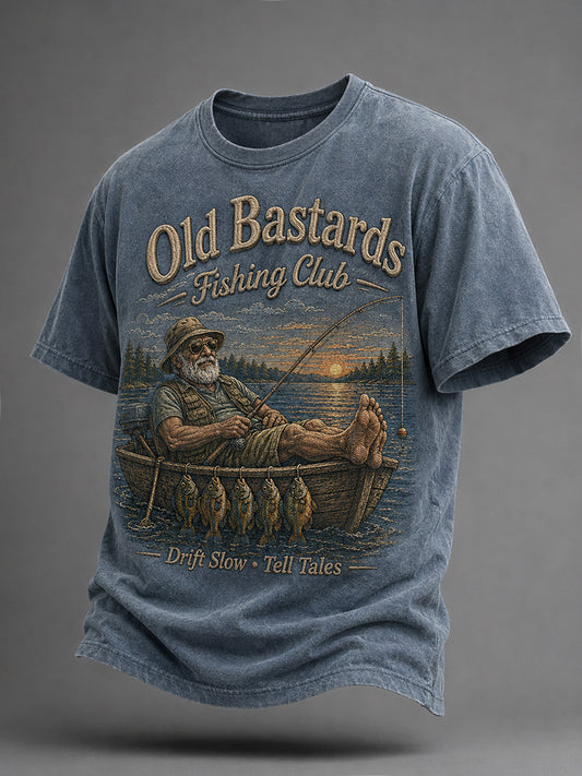 Mænds sjove gamle skiderikker fiskerklub livstidsmedlemsprint afslappet t-shirt
