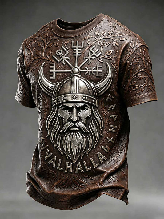 Vintage vikingkriger-print-T-shirt til mænd