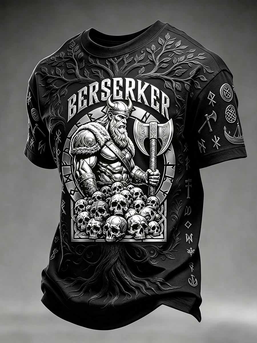 Vintage vikingkriger-print-T-shirt til mænd
