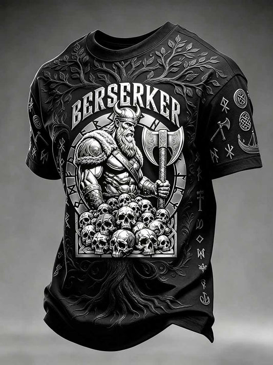 Vintage vikingkriger-print-T-shirt til mænd