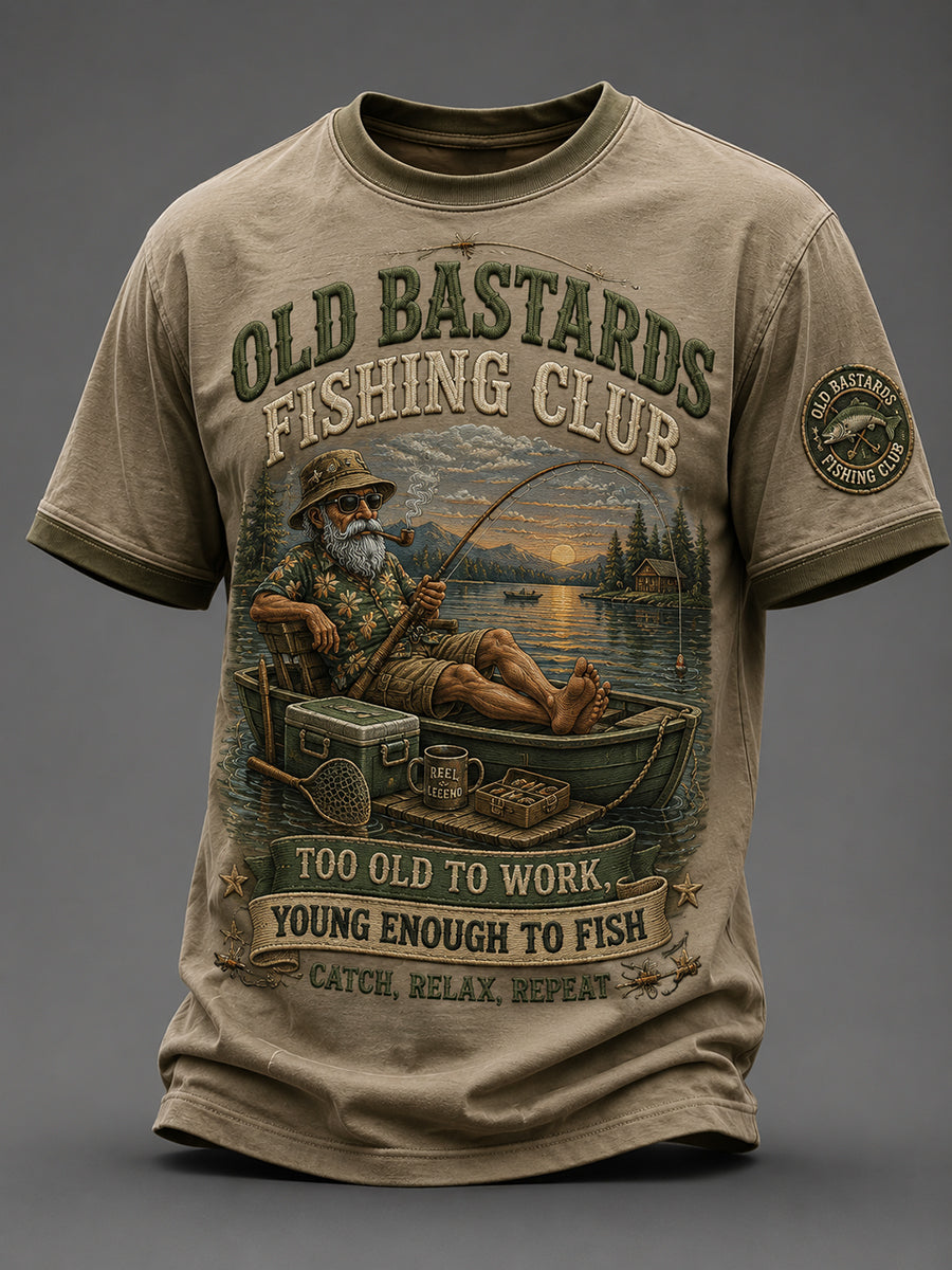 Mænds sjove gamle Bastards Fiskeriklub Livstid Medlem Print Short-ærme T-shirt