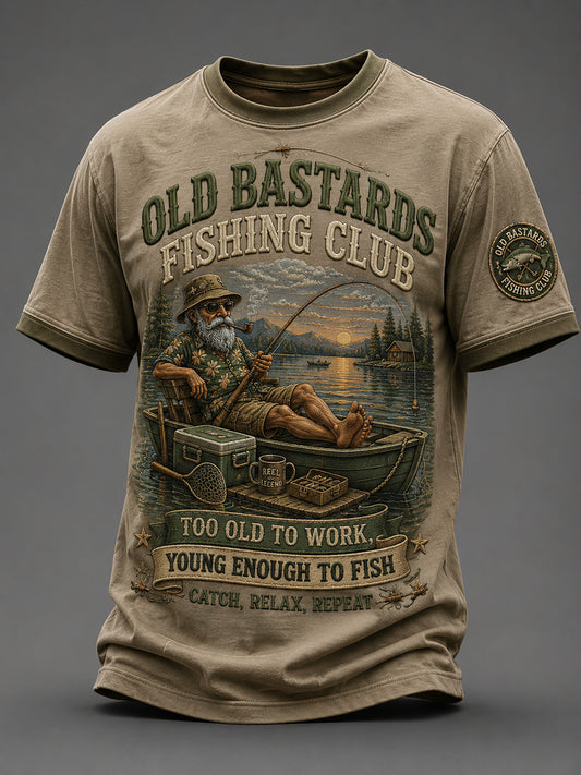Mænds sjove gamle Bastards Fiskeriklub Livstid Medlem Print Short-ærme T-shirt