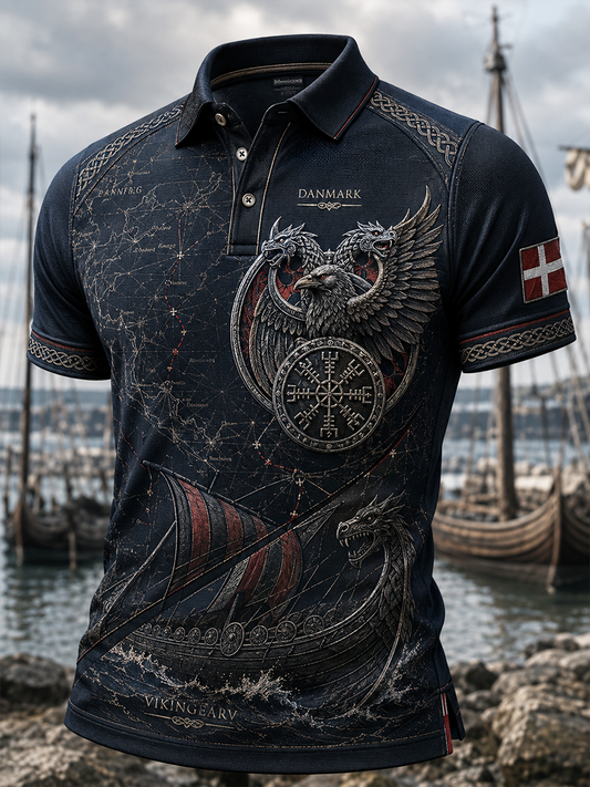 Mænds danske vikinger skjorte med korte ærmer
