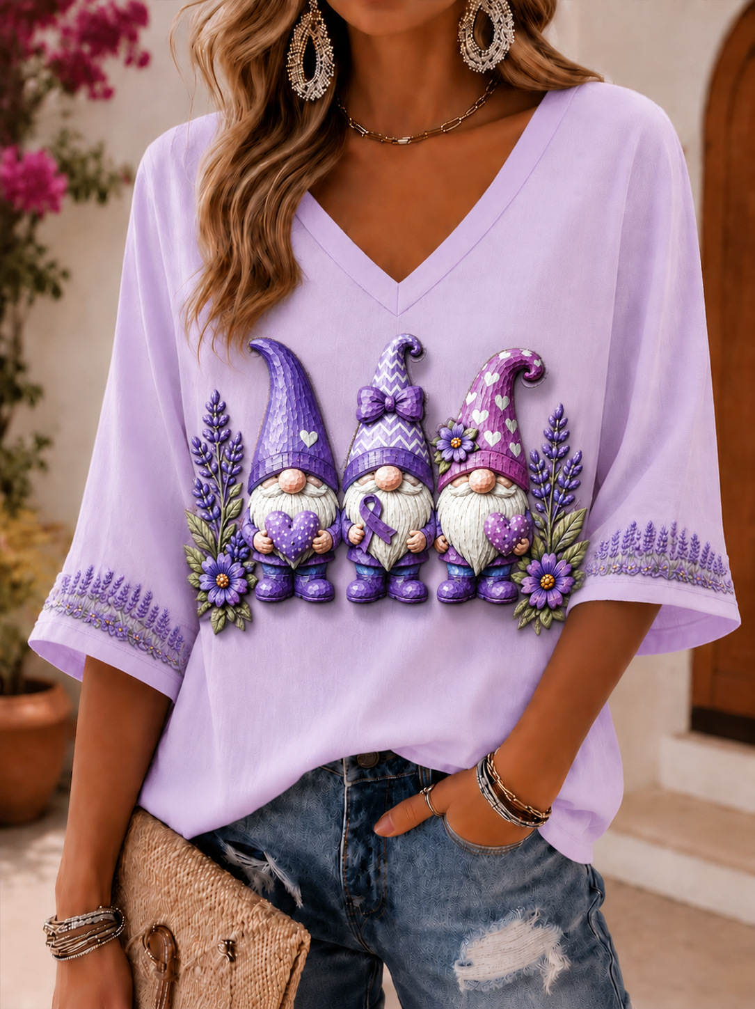 Kvinders Alzheimer’s-sygdomsmiddellangærmet V-udskæringst-shirt