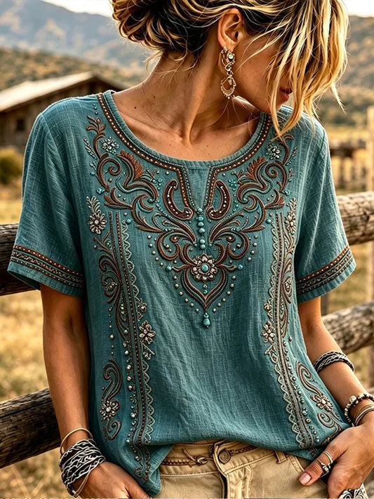 Kvinders vestlige stil Cotton Linen toppen