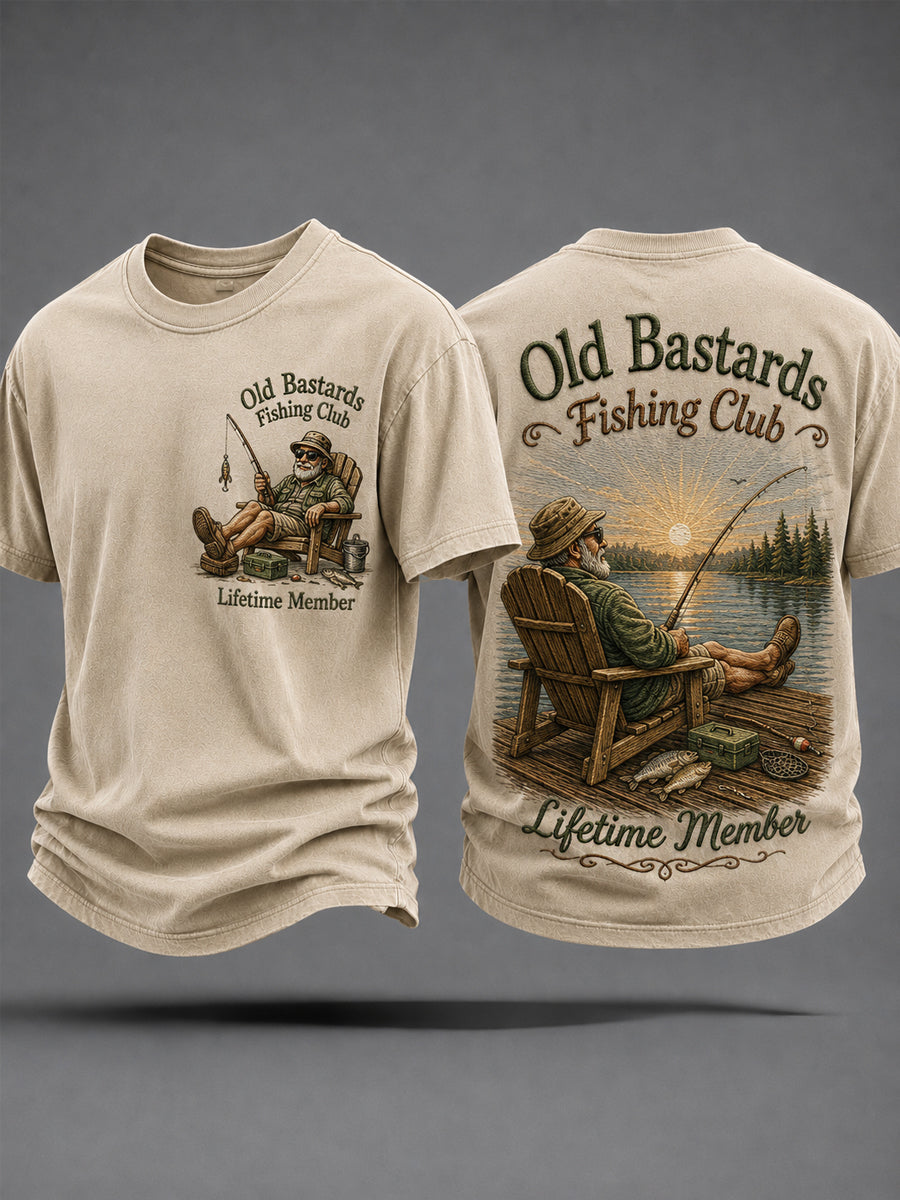 Mænds sjove gamle skiderikker fiskerklub livstidsmedlemsprint afslappet t-shirt