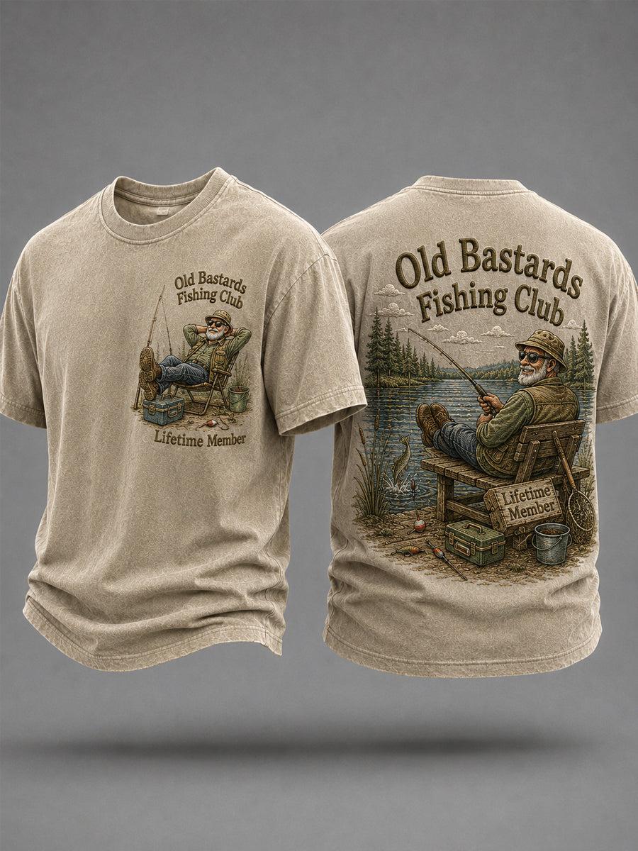 Mænds sjove gamle skiderikker fiskerklub livstidsmedlemsprint afslappet t-shirt