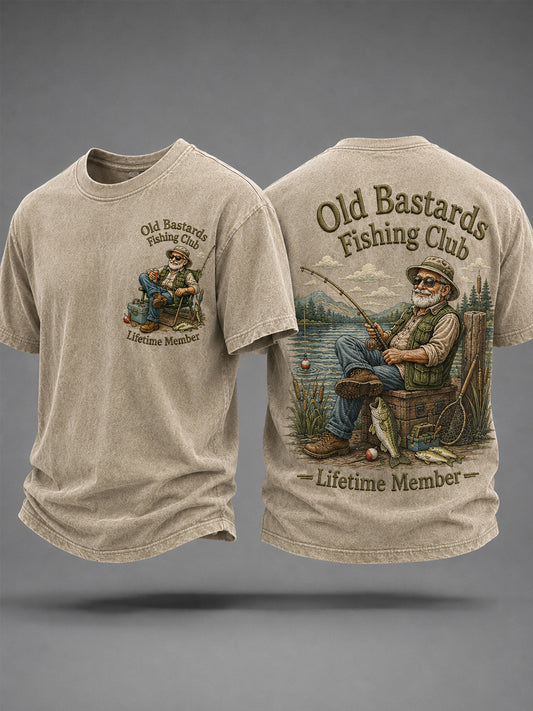 Mænds sjove gamle skiderikker fiskerklub livstidsmedlemsprint afslappet t-shirt