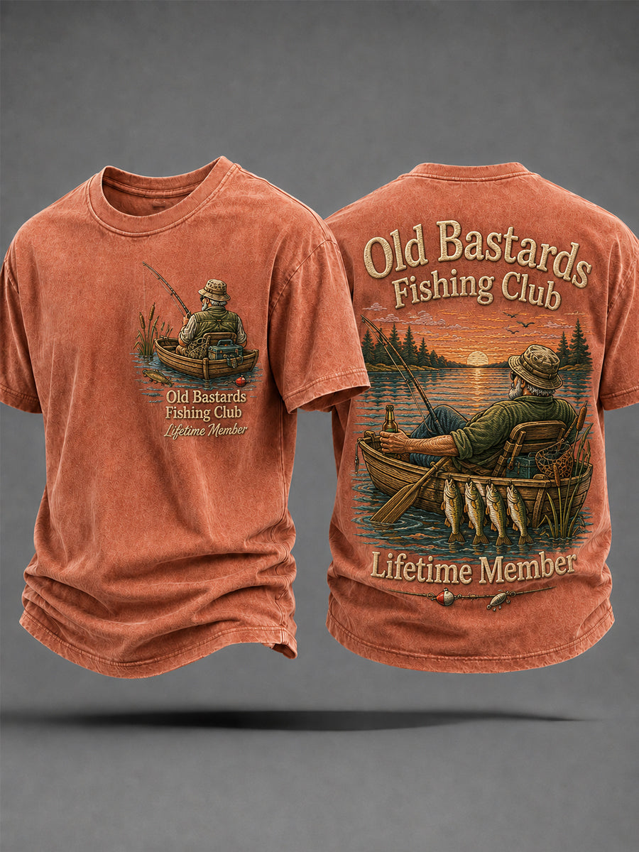 Mænds sjove gamle skiderikker fiskerklub livstidsmedlemsprint afslappet t-shirt