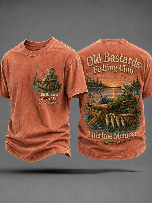 Mænds sjove gamle skiderikker fiskerklub livstidsmedlemsprint afslappet t-shirt