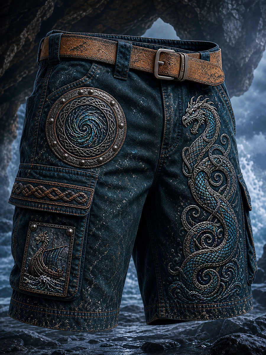 Retro- vikingNordisk-stil grafisk utskrift små lastbukser