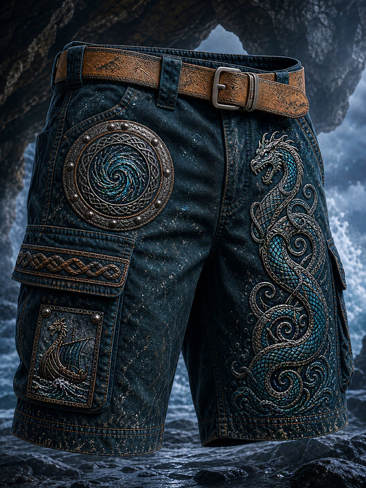 Retro- vikingNordisk-stil grafisk utskrift små lastbukser