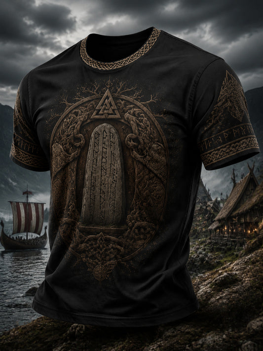 Menns vikingmønstret t-skjorte