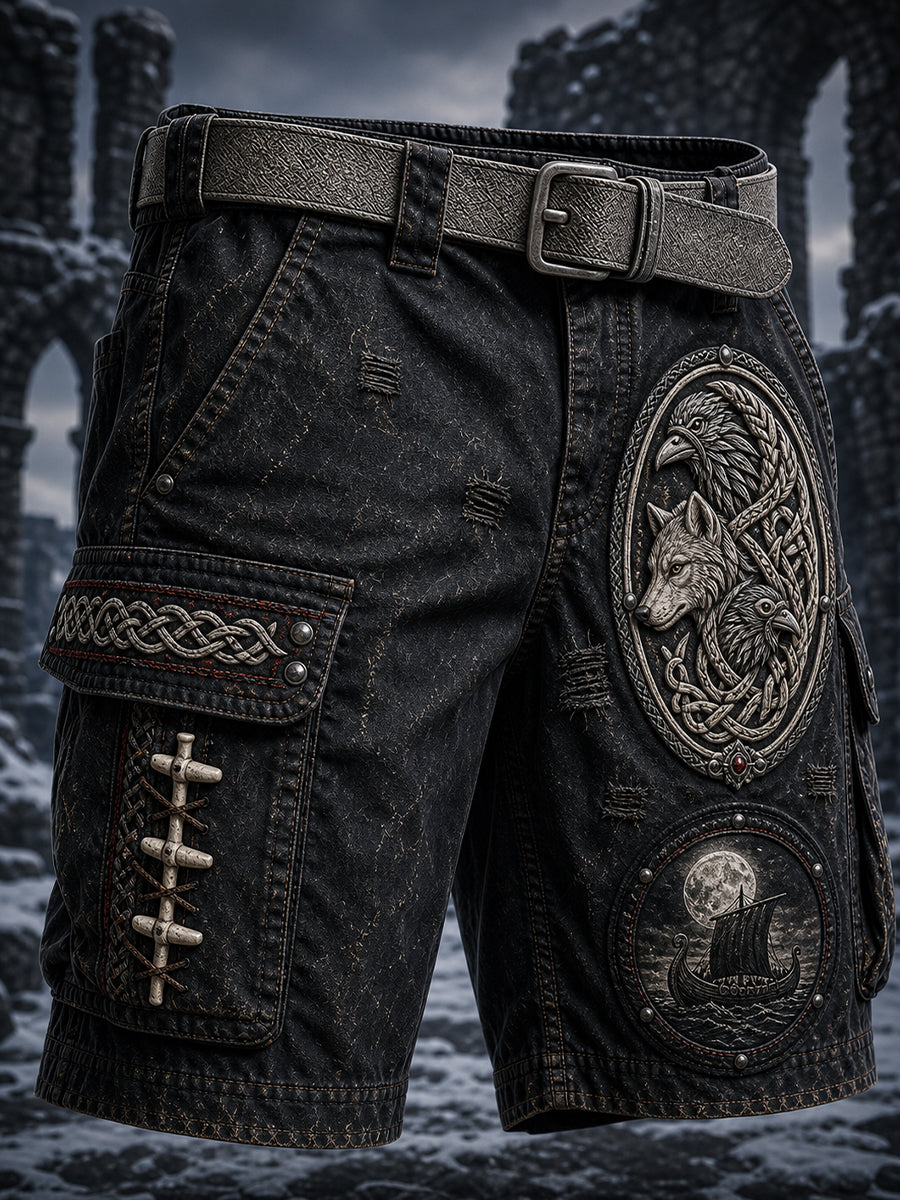 Retro viking-nordisk stil grafisk trykk hverdagslige lastebukser