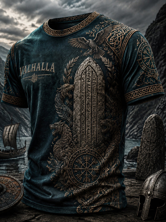 Menns vikingmønstret t-skjorte