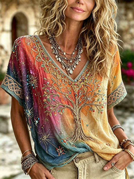 Hippie kunst Skriv ut fargefarge linkort T-skjort