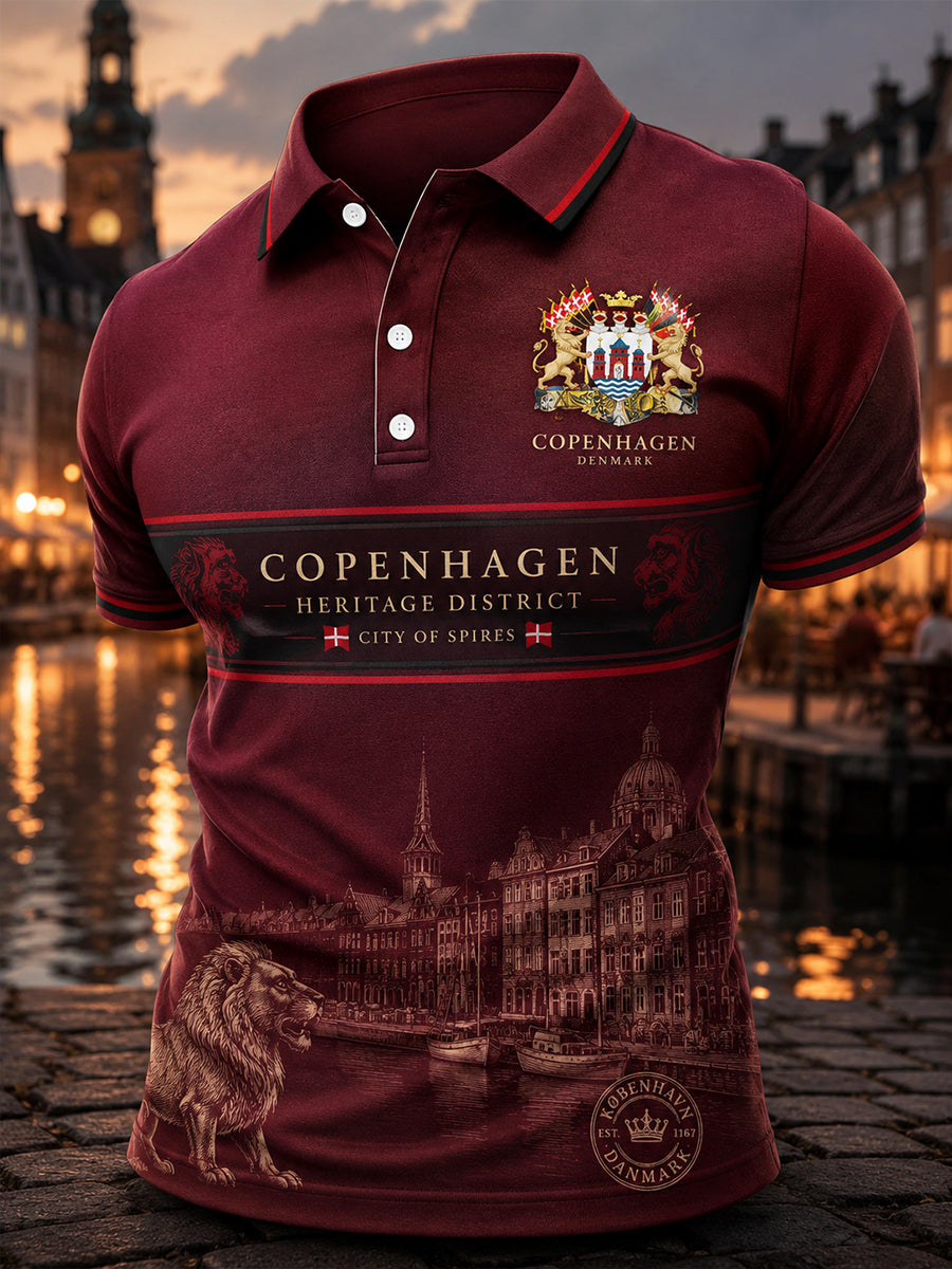 Mænds poloshirt med korte ærmer og urban, hyldestbaseret grafisk print