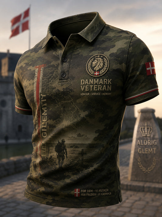 Mænds kortærme Polo skjorte med camouflage og Veteran Memorial Grafisk print