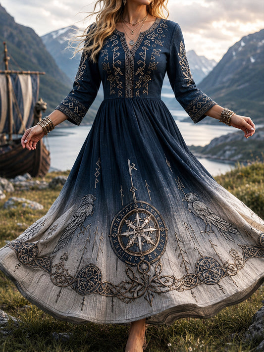 Vintage norske vikinger Skandinavisk nordisk kulturkunst Skriv ut tilføyelig kjole