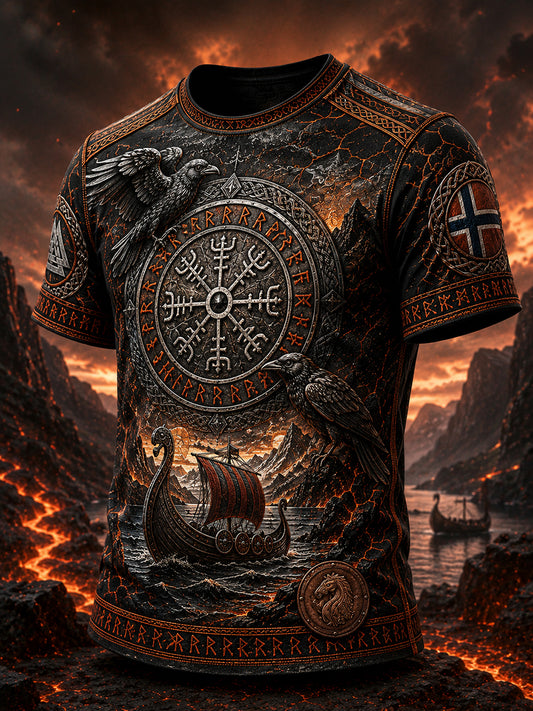 Retro norsk viking skandinavisk nordisk kultur kunsttrykk avslappet t-skjorte