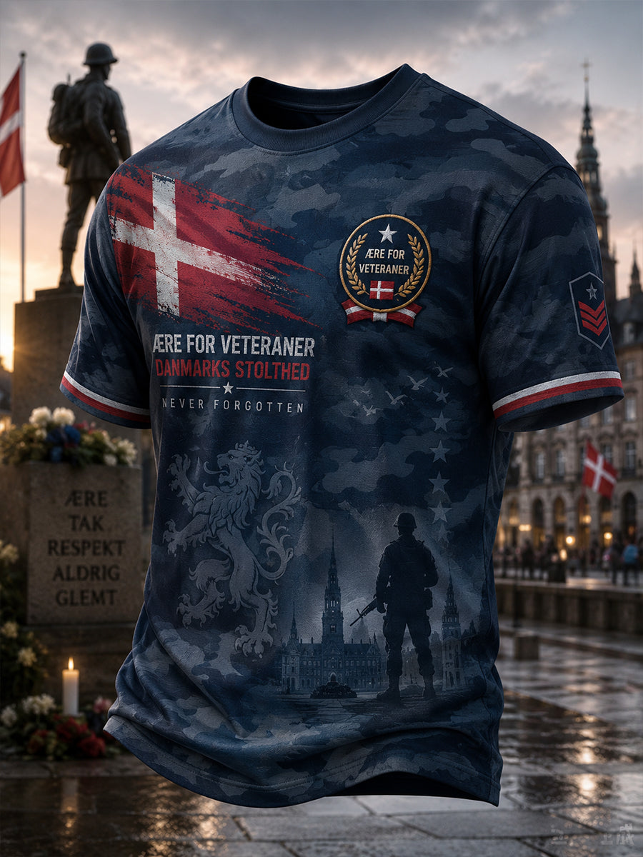 Mænds t-shirt med korte ærmer og grafisk print til minde om veteraner