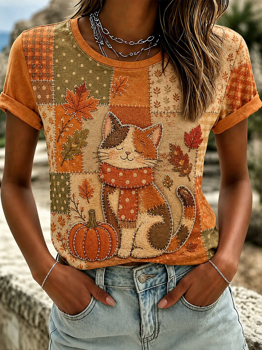 Kvindernes fald Patchwork Print Casual T-shirt