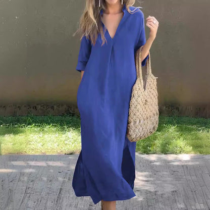 Kvinders Vintage enkle linned midi kjole
