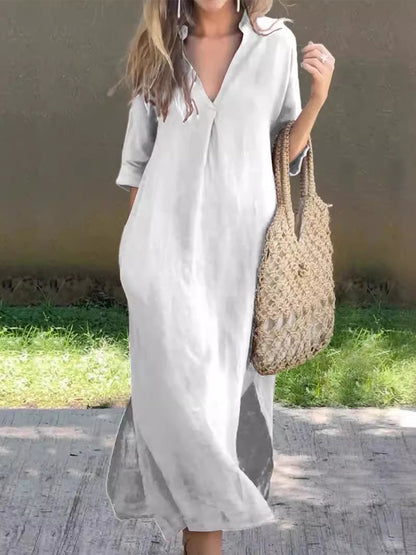 Kvinders Vintage enkle linned midi kjole