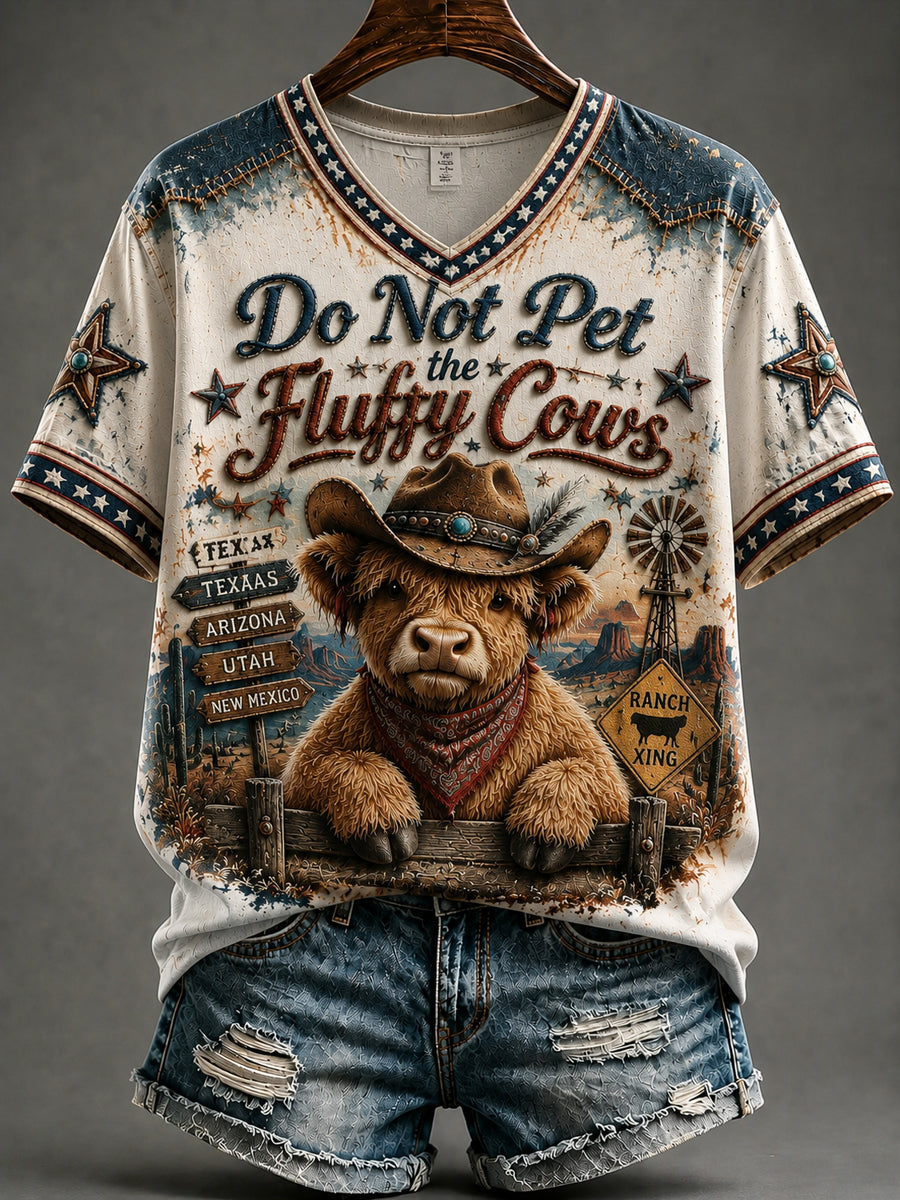 “Må ikke Pet de fluffy køer” Casual V-hals T-shirt