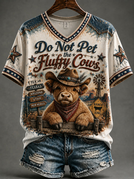 “Må ikke Pet de fluffy køer” Casual V-hals T-shirt